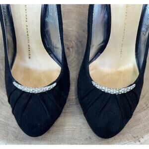 Giuseppe Zanotti Black Velvet Pumps with Rhinestone Detail 6.5
